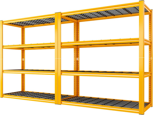 REIBII 40" W Garage Shelving Heavy Duty Metal Shelving 2200LBS Storage Shelves 4 Tier Garage Shelves Adjustable Metal Shelf for Warehouse Basement Pantry Kitchen, Orange, 2 Pack