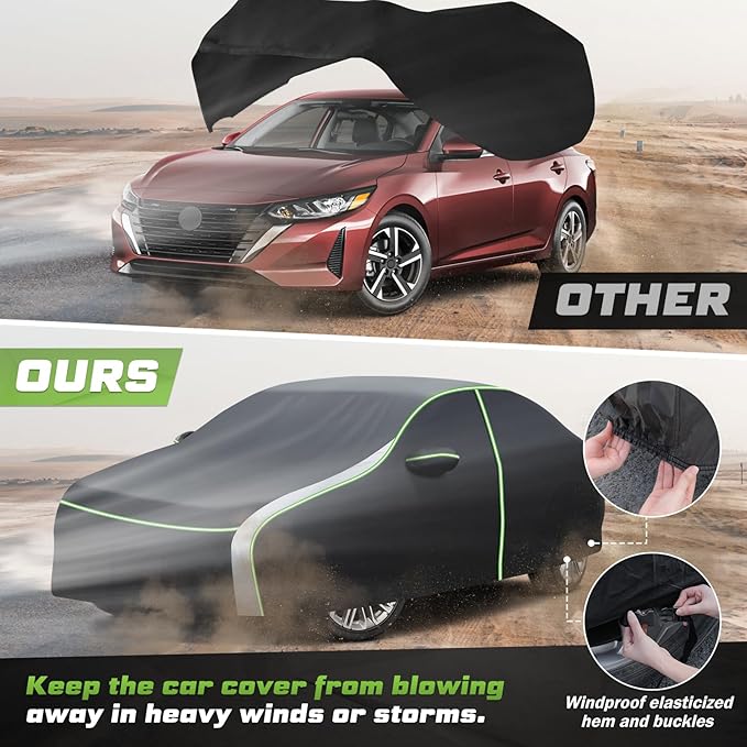 Mixsuper Liner Car Cover for Nissan Sentra 2000-2026, 7 Layers Waterproof Car Cover Accessories for Sentra with Zipper Door, Windproof Straps, Reflective Strips, Anti-UV, All Weather
