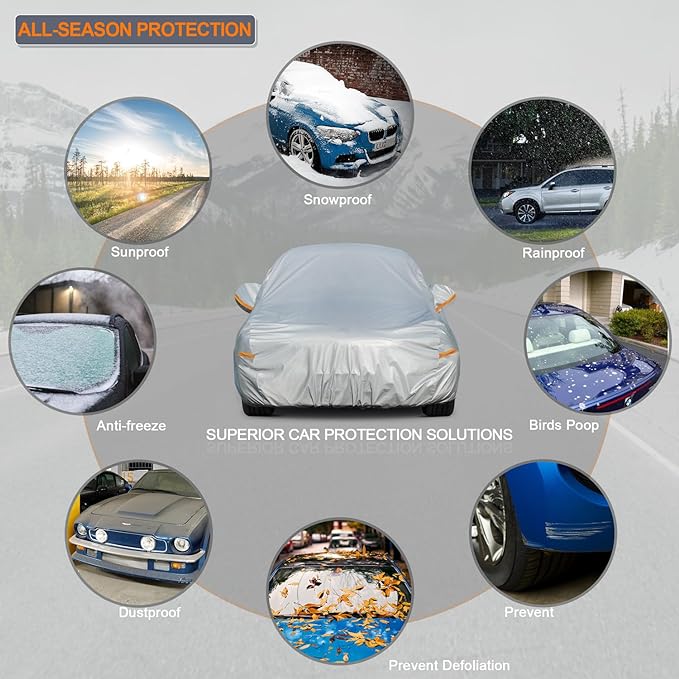 Kayme 6 Layers Hatchback Car Cover Waterproof All Weather for Automobiles, Outdoor Full Cover Rain Sun UV Protection with Zipper Cotton, Universal Fit for Hatchback (Up to 177 inch)