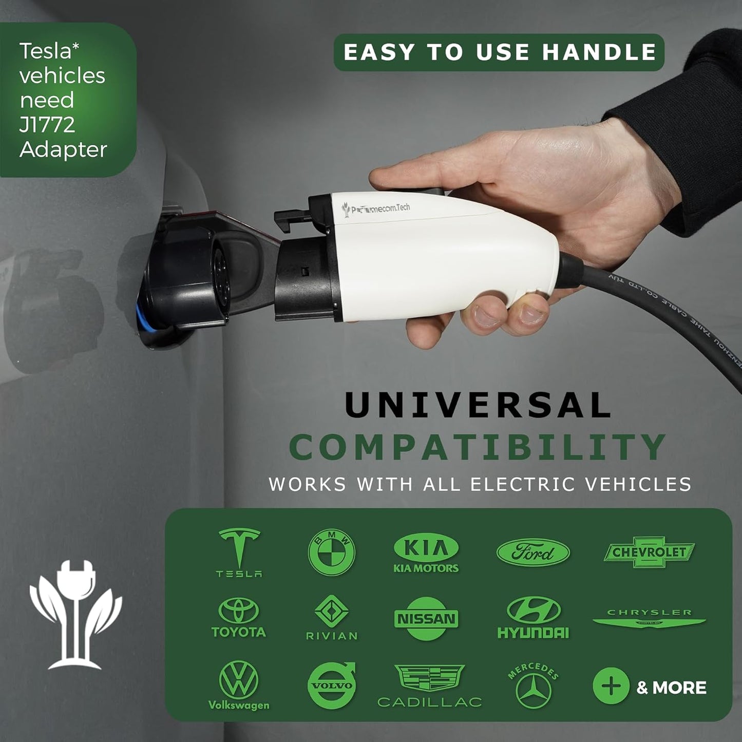 PRIMECOM Level 2 EV Charger 220/240V, 16A, 30ft & 50ft, Portable EVSE Electric Vehicle Charging Cable Compatible with Bolt Volt Leaf BMW i3 Fiat 500e Clarity NIRO Prius (30 Feet, 10-50P)