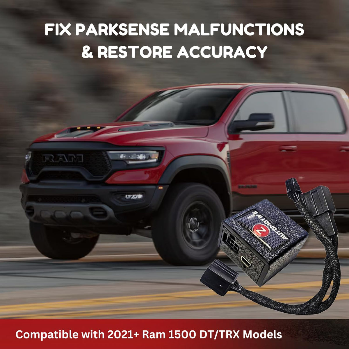 Z Automotive RAM ParkSense Fix for 2021+ Ram 1500 DT/TRX – Restores ParkSense Functionality with Larger Tires – Easy 2-Minute Plug-and-Play Installation – No Permanent Modifications