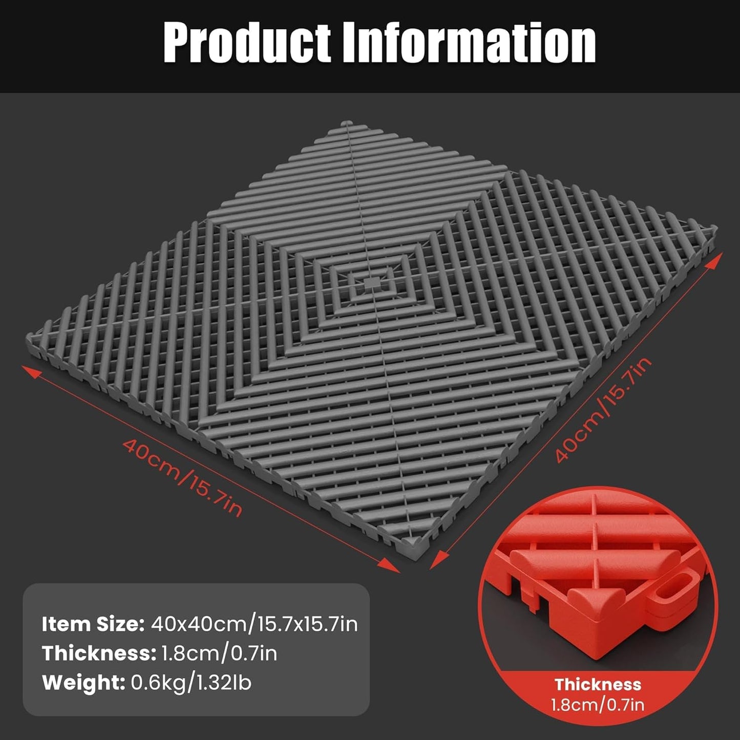 25PCS|15.7"x15.7" Garage Flooring Tiles, Non-Slip Interlocking Plastic Garage Floor Mat, Garage Organization & Garage Storage, Vented Pattern (Grey)
