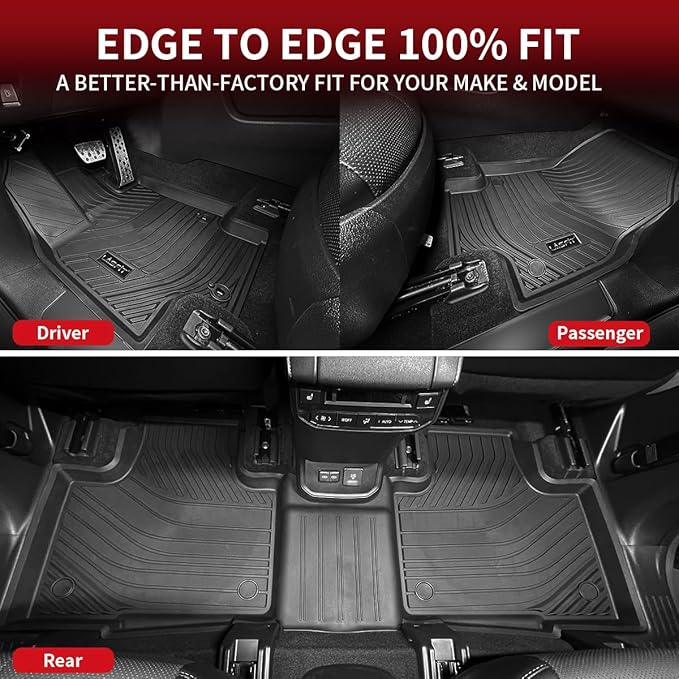 LASFIT Floor Mats for Toyota Highlander 2020-2025 8-seat (Not for Hybrid) All Weather TPE Custom fit Floor Liner for Highlander car mats, Front and Rear 2 Row Mats.