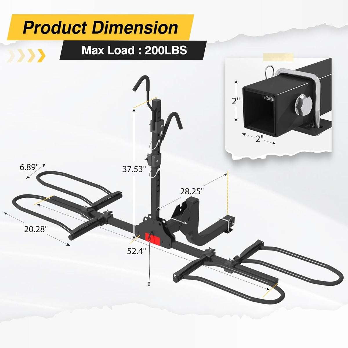 Hitch Bike Rack,Wobble Free Smart Tilting Folding Bicycle Car Racks for Standard,Fat Tire Ebike Rack for Tow Hitch, 2-Bike 200 lbs Capacity, Fit 2 inch Receiver
