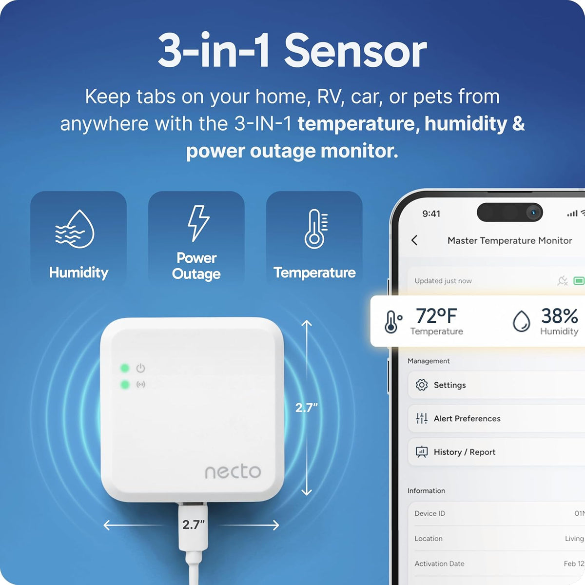Necto RV Pet Temperature Monitor - No WiFi Required - Remote Power Outage & Temp Sensor with App Alerts. Cellular Monitoring System for Car, Home Safety & Server Room (Subscription Required)