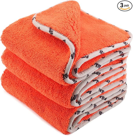 SPTA Car Microfiber Towels, 3Pcs Microfiber Car Cleaning Cloths, Upgraded 1200gsm Ultra-Thick Cars Drying Towel Microfiber for Car and Home Polishing Washing and Detailing 16'' x 16''(3 Pack)
