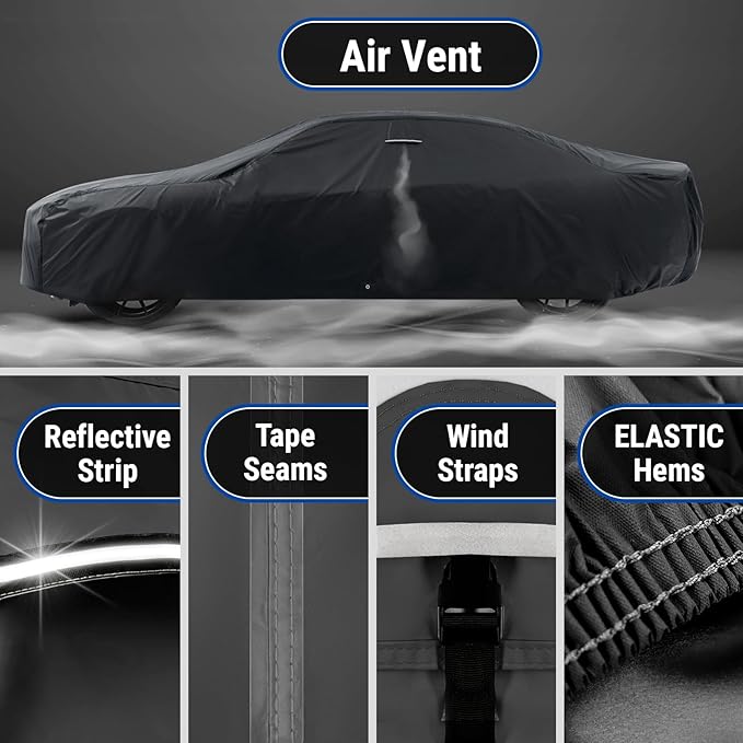iCarCover Custom Car Cover Compatible with Mustang 1969-1973, Waterproof All Weather Rain Snow UV Sun Protector Full Exterior Indoor Outdoor Car Covers, Stripe (Black/Gray)