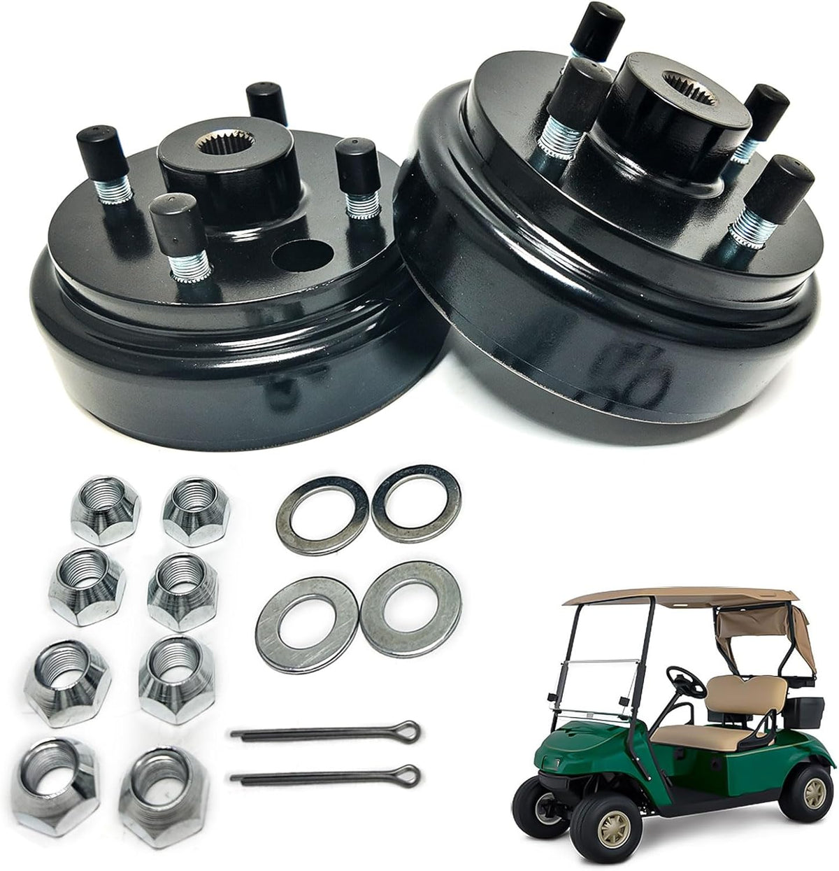 Golf Cart Brake Drum Assembly Kit Compatible with EZGO TXT 1982-up Electric and 1982-1993 2-Cycle Gas Style, Rear Brake Hub with 24 Splines Replaces 19186G1P - 2 Pack