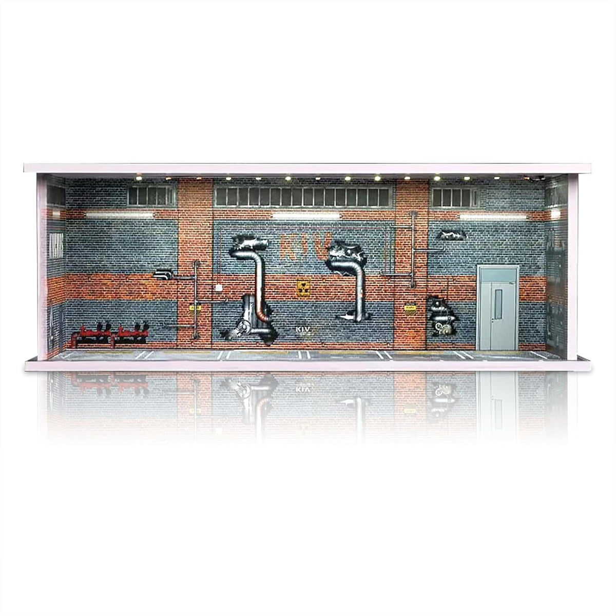 Display Case for Hot Wheels: Stackable Parking Garage for 1/64 Scale Matchbox Toy Car, FoamBoard Storage for Monster Trucks with LED Light and Acrylic Cover, Red Factory