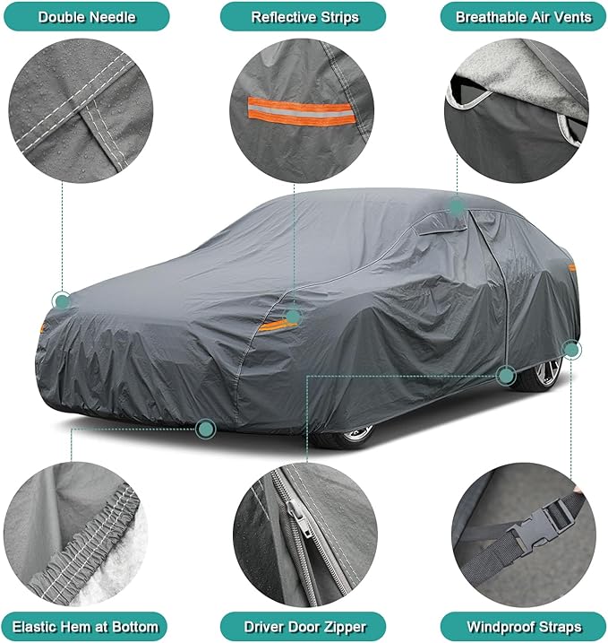 Premium Car Cover Custom Fit Dodge Charger (2006-2025), 16 Layers Heavy Duty Car Cover Waterproof All Weather with Zipper Door for Sun Rain Snow Dust Uv Protection