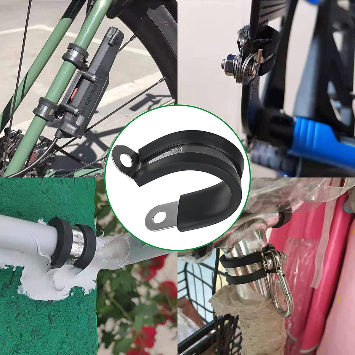 30pcs 3/8 Inch Stainless Steel Cable Clamps,Rubber Coated Cushioned Insulated Cable Clamp,Automotive Cable Wire Clamps,Pipe Clamps,Metal Clamp for Tube,Lines,Wire Cord Installation(Black,10mm)