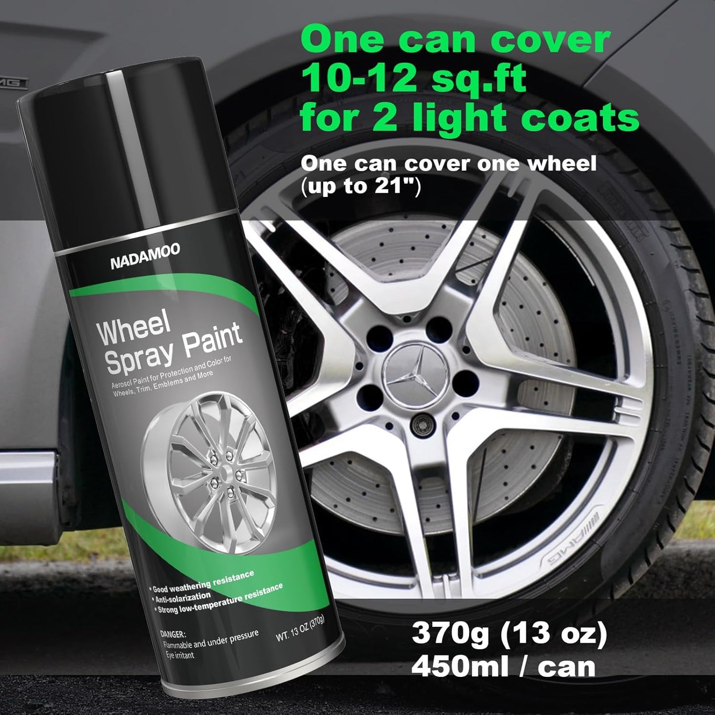 NADAMOO Aluminum Wheel Spray Paint, Semi-gloss Aerosol Car Rim Paint for Recolor and Protection of Metal Surface, Silver, 4 Cans, 13 Oz Per Can