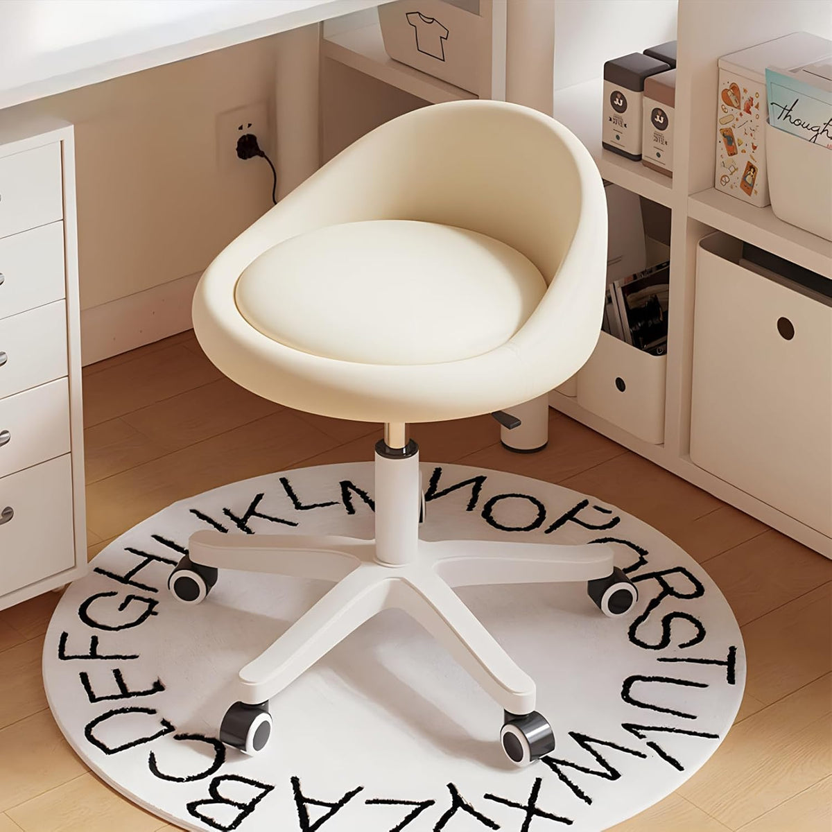 Rolling Stool Rolling Hydraulic Salon Stool with Low Backrest - Adjustable Swivel Chair for SPA, Shop, Salon, Massage, or Medical Office Beige-a
