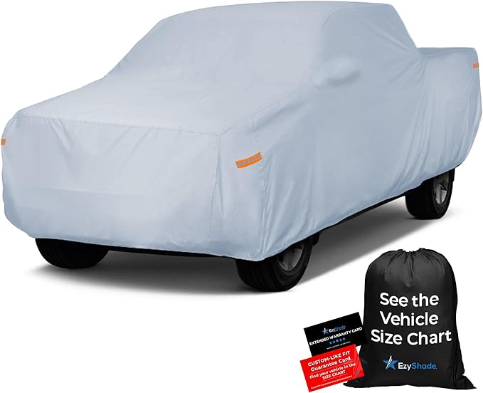 EzyShade 10-Layer Truck Cover Waterproof All Weather. See Vehicle Size-Chart for Accurate Fit. Full Outdoor Pickup Truck Covers for Ford F150 Colorado RAM. Sun Wind Rain. Size T3 (See SizeChart)