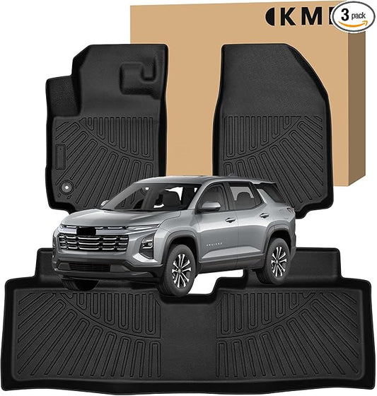 KMF Floor Mats for 2025 2026 Chevrolet/Chevy Equinox (Not EV) Accessories GMC Terrain, All Weather TPE Waterproof Car Floor Liners Front & Rear 2 Row, Custom Fit Anti-Slip Deep Grooves Car Mats