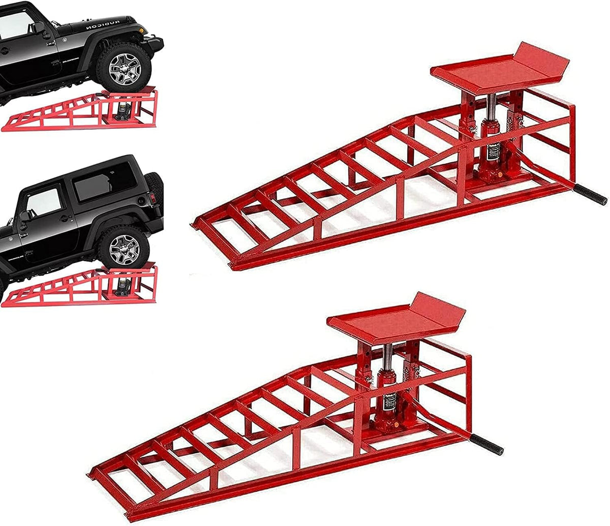 BLVD-LPF OBEY YOUR LUXURY 2 Pack Hydraulic Car Ramps 10000lbs 5T 11000lbs Low Profile Car Lift Service Ramps Truck Trailer Garage, Height Hydraulic Vehicle Ramps (RED)