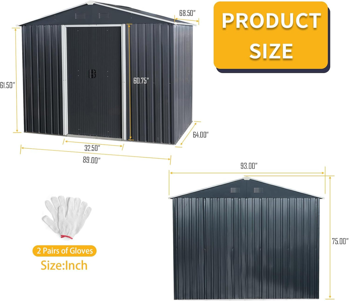 6x8 FT Outdoor Storage Shed, Metal Garden Shed with Frame Floor, Outside Tool Shed with Lockable Sliding Doors, Waterproof Storage Building with Sloped Roof for Backyard, Patio, Lawn, Black