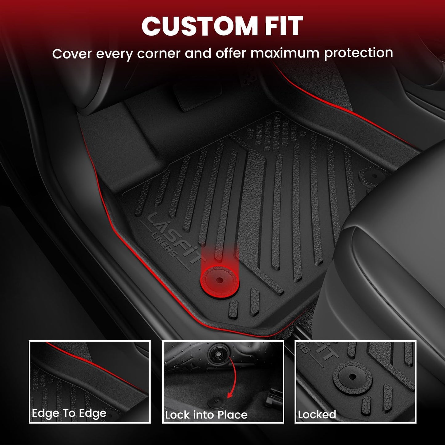 LASFIT Floor Mats and Cargo Liner for Ford Focus 2012-2018(Fit for Hatchback & Gasoline) and Focus RS 2016-2018 All Weather Custom Fit TPE Car Floor Liner, 1st & 2nd & Trunk Mat Combo Set, 4pcs Black