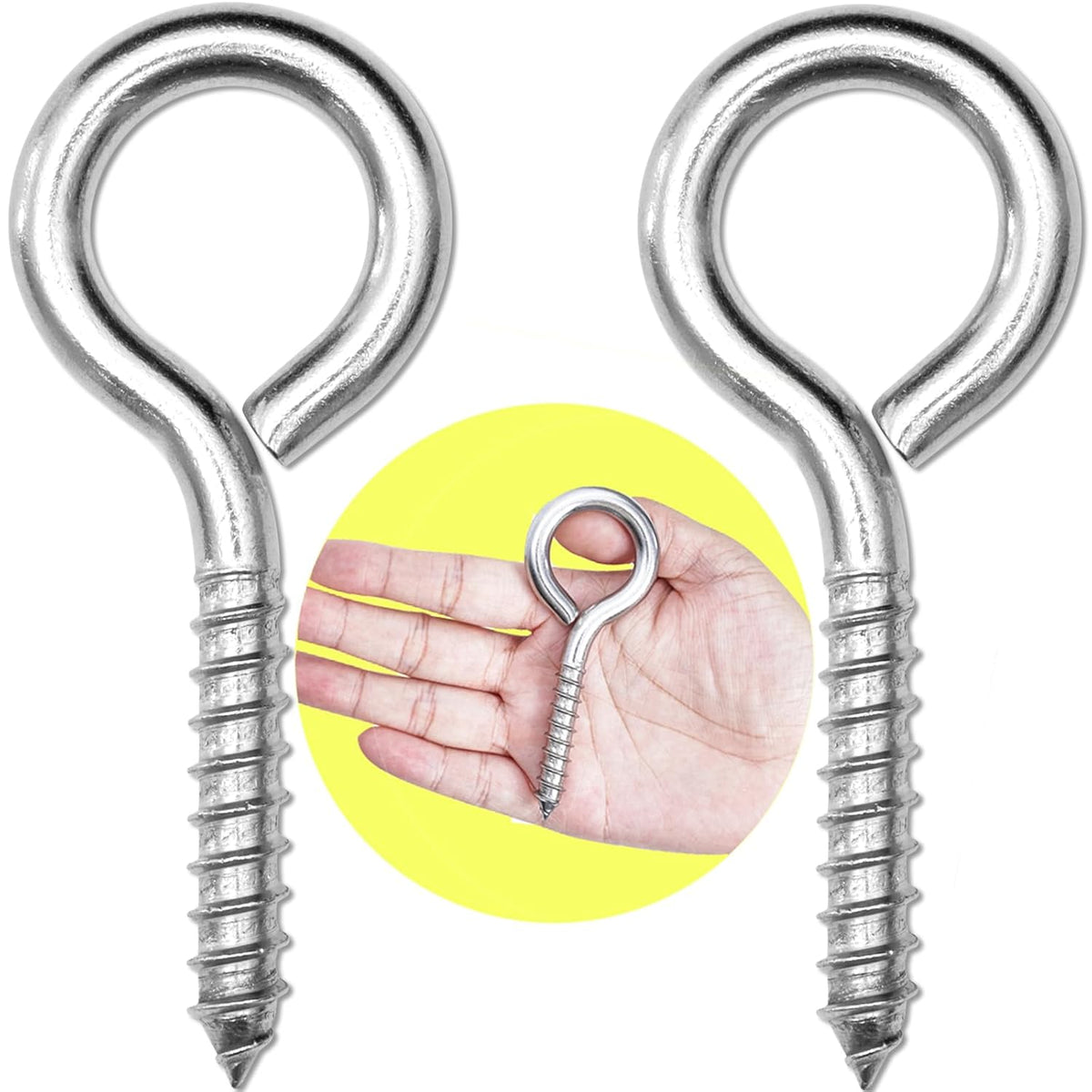 2Pcs Self Tapping Eyelet Screw Eye Bolt，4 Inch Heavy Duty Screw Eyes Hooks ，M8 Wooden Large Screw Eye Hook，Load Capacity 500 Lbs for Hammock ，Yoga，Heavy Indoor Outdoor Uses (2, M8-4 INCH)
