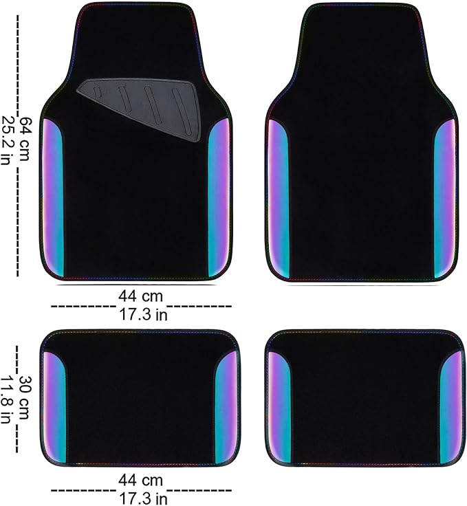 CAR PASS Chameleon Iridescent Reflective PU Leather&Waterproof Universal Carpet car Floor mats,Fit for 95% Suvs,Sedans,Vans,Trucks&Car Mat for Women(Reflective Color Change)
