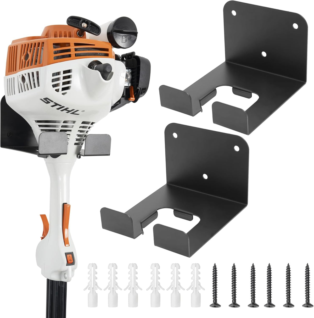 Weedeater Hanger, 2 Pack Weed Eater Hanger for Garage Wall-mounted Organizer Trimmer Rack Storage for Grass Trimmer, Hedge Trimmer, Garage Wall, Garden Tools, Black