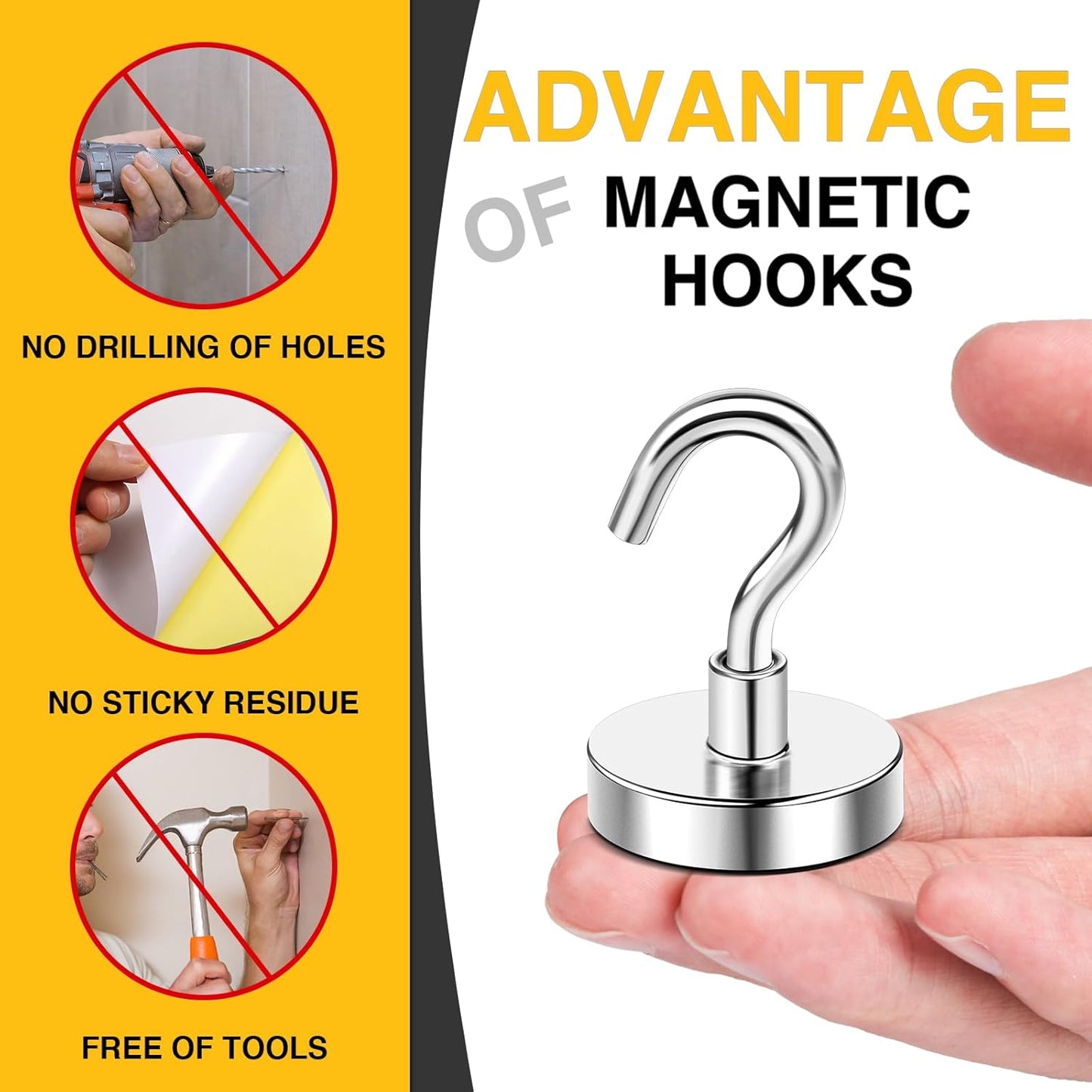 DIYMAG Magnetic Hooks,110 lb Heavy Duty Strong Magnet with Hook for Hanging Rare Earth Neodymium Magnet for Fridge Kitchen Cruise Grill Garage and Storage 12 Packs