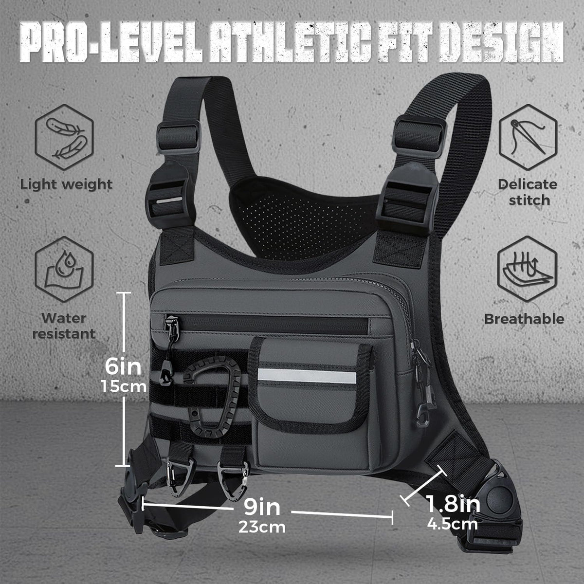 Outdoor Chest Bag For Men, EDC Chest Pack With Built-In Phone Holder, Lightweight Chest Rig Pouch