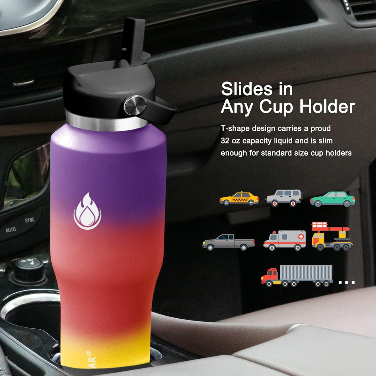 SENDESTAR 40oz Water Bottle Wide Mouth Stainless Steel Vacuum Insulated Double Wall with 2 Straw Lids Fit in Any Car Cup Holder