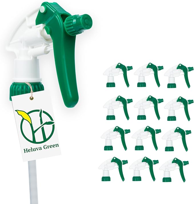 Spray Bottle Nozzle Replacement, Bottle Tops Only - Sprayer Nozzle Triggers for Heavy Duty, Commercial, Home Cleaning Solutions - Fits 8,16,24,32 oz Plastic & Glass Bottles, Green 13 pack