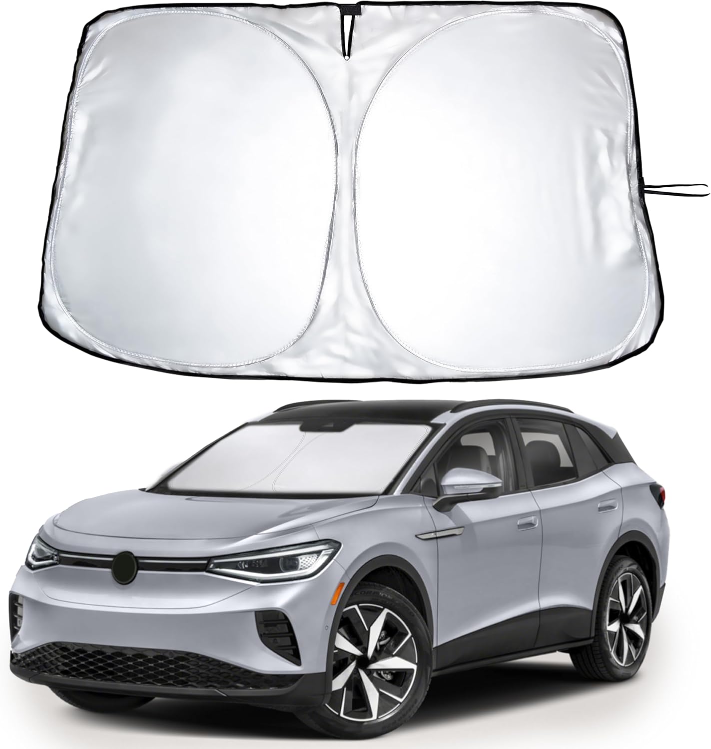 for Volkswagen ID 4 2021-2025 Windshield Sunshade Compatible-EcoNour 240T Polyester Material Cars Sun Visor Reflector Blocks UV Rays - Foldable Sunshade Interior Protection Volkswagen Accessories