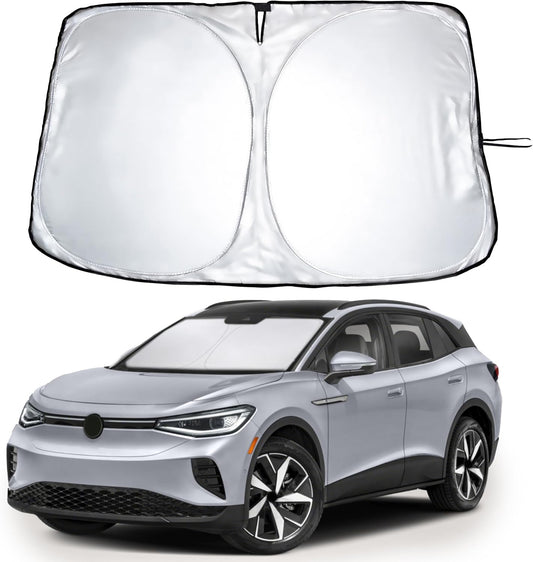 for Volkswagen ID 4 2021-2025 Windshield Sunshade Compatible-EcoNour 240T Polyester Material Cars Sun Visor Reflector Blocks UV Rays - Foldable Sunshade Interior Protection Volkswagen Accessories