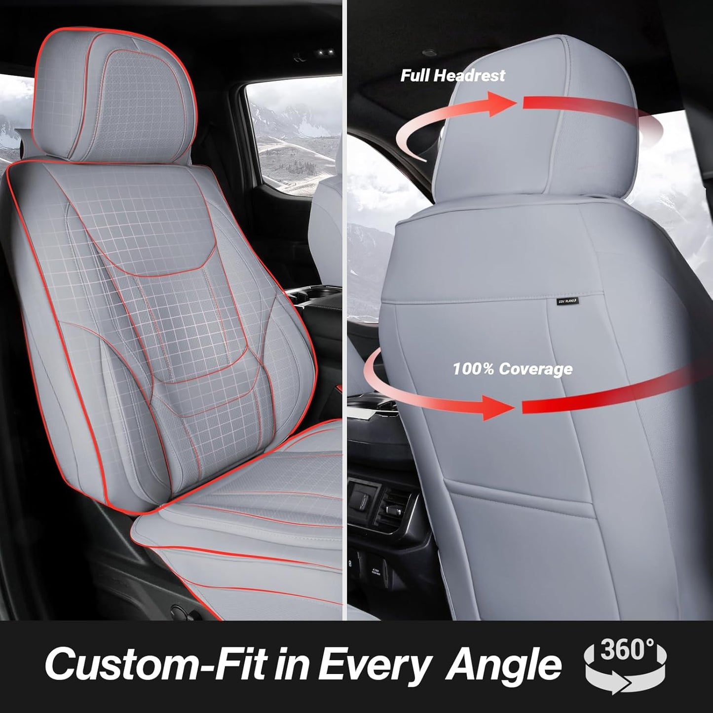 Coverland Custom Car Seat Covers Compatible with Sierra 2500HD, Silverado 2500HD - Premium Leather Non-Slip Waterproof Cover Custom Interior Protector Full Set-Gray [See Size Chart-Size X117]