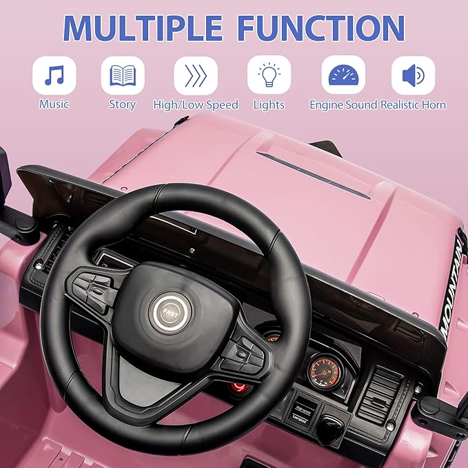 12V Kids Ride on Truck Car, w/Parent Remote Control, Twin 35w Motors, 3 Speeds, LED Lights, Music & Horn, Spring Suspension, Kids Electric Vehicles Toy for 3-5 Years Old Boys Girls Gift, Light Pink