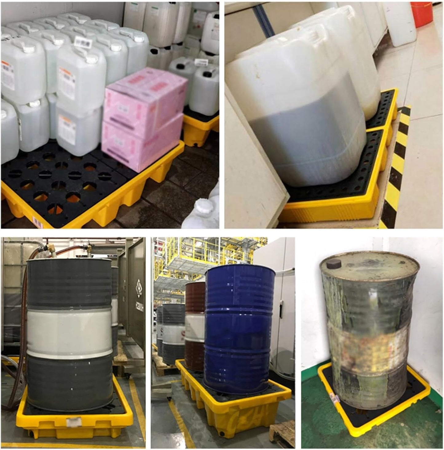 Drum Containment Spill Pallet, Industrial Nestable Oil Drums Leak-Proof Tray, Garage Storage Detachable Anti Slip Polyethylene Platform with Drain (Color : Yellow-1 Pack, Size : 19.3"x14"x3.