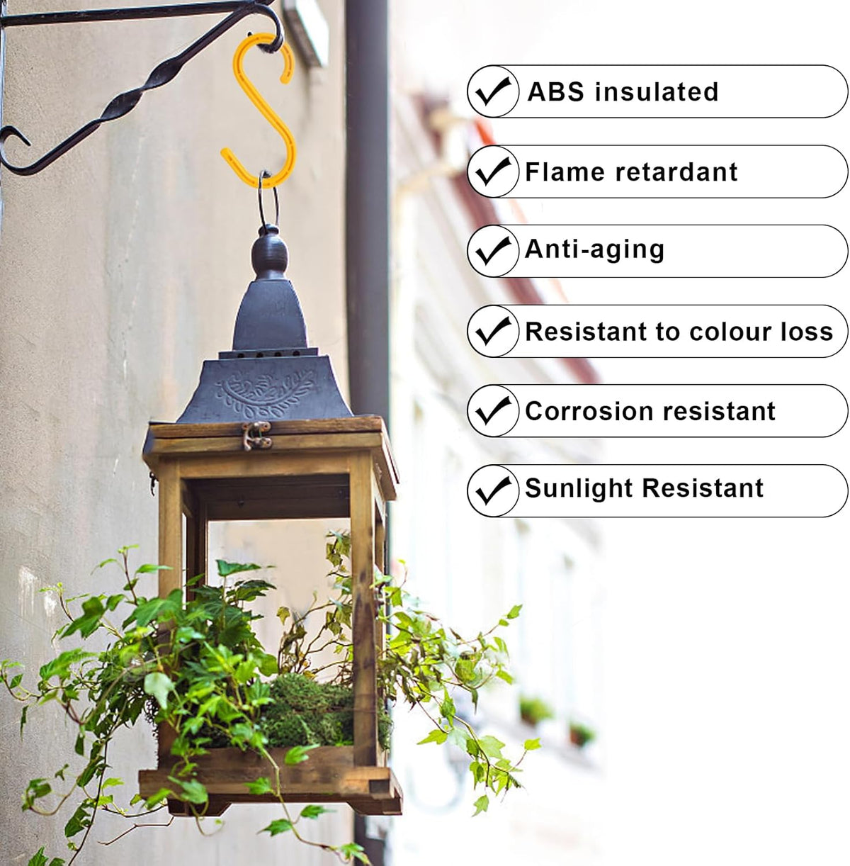 Heavy Duty ABS S Hooks, 6 Pack, 8.26Inch, Yellow, Ideal for Indoor/Outdoor, Kitchen, Closet, Bathroom, Garden, Tools, Construction