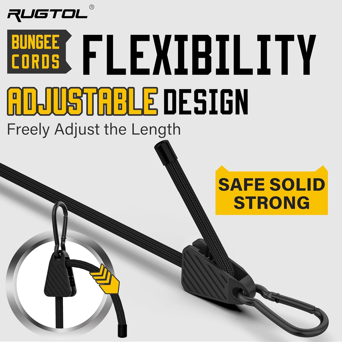 Upgraded Adjustable Bungee Cords with Hooks, 6 Pack Heavy Duty Outdoor Carabiner Bungee Cord, Black Super Elastic Bungee Straps Easily Adjust from 7" to 18", Great for Camping, Tarps, Bike Racks, Tent