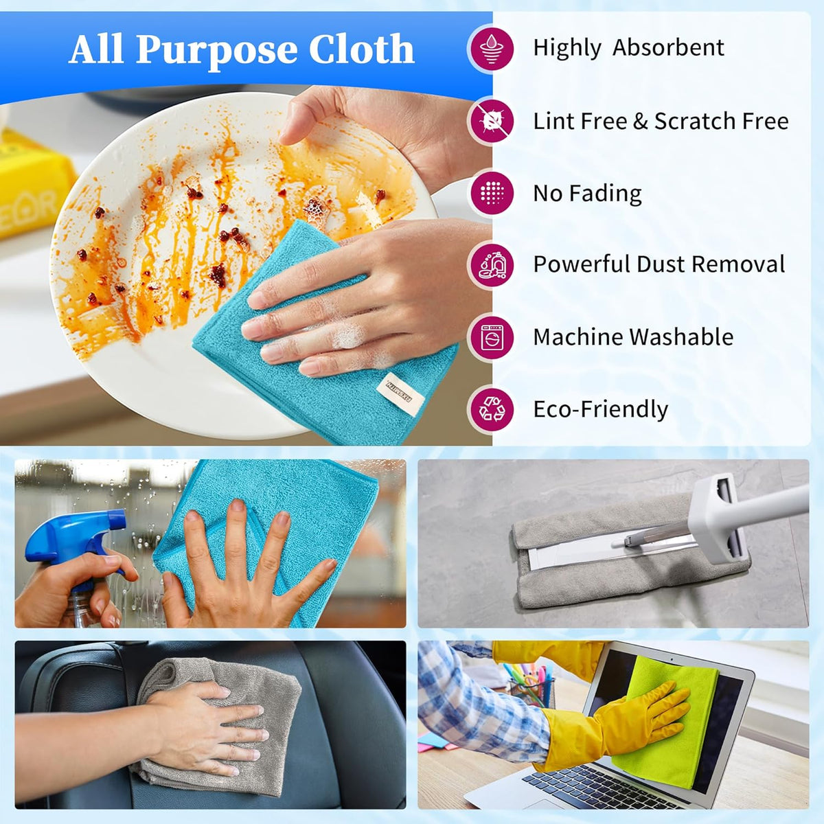 FIXSMITH Microfiber Cleaning Cloth - Pack of 48, Multi-Functional Cleaning Towels, Size: 12 x 16 in, Highly Absorbent Cleaning Rags, Lint-Free, Streak-Free Cleaning Cloths for Car Kitchen Home Office