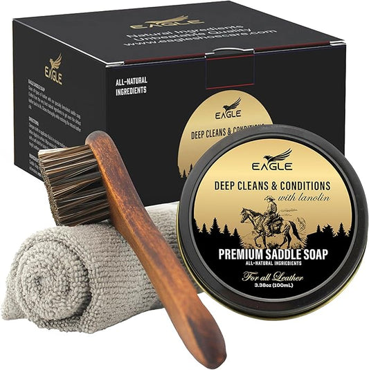 Saddle Soap for Leather – 3-Piece Saddle Soap Kit for Leather Cleaning, Boots, Tack, and Saddles – Includes Applicator and Cloth – Leather Soap and Conditioner for Leather Boots and Tack Care