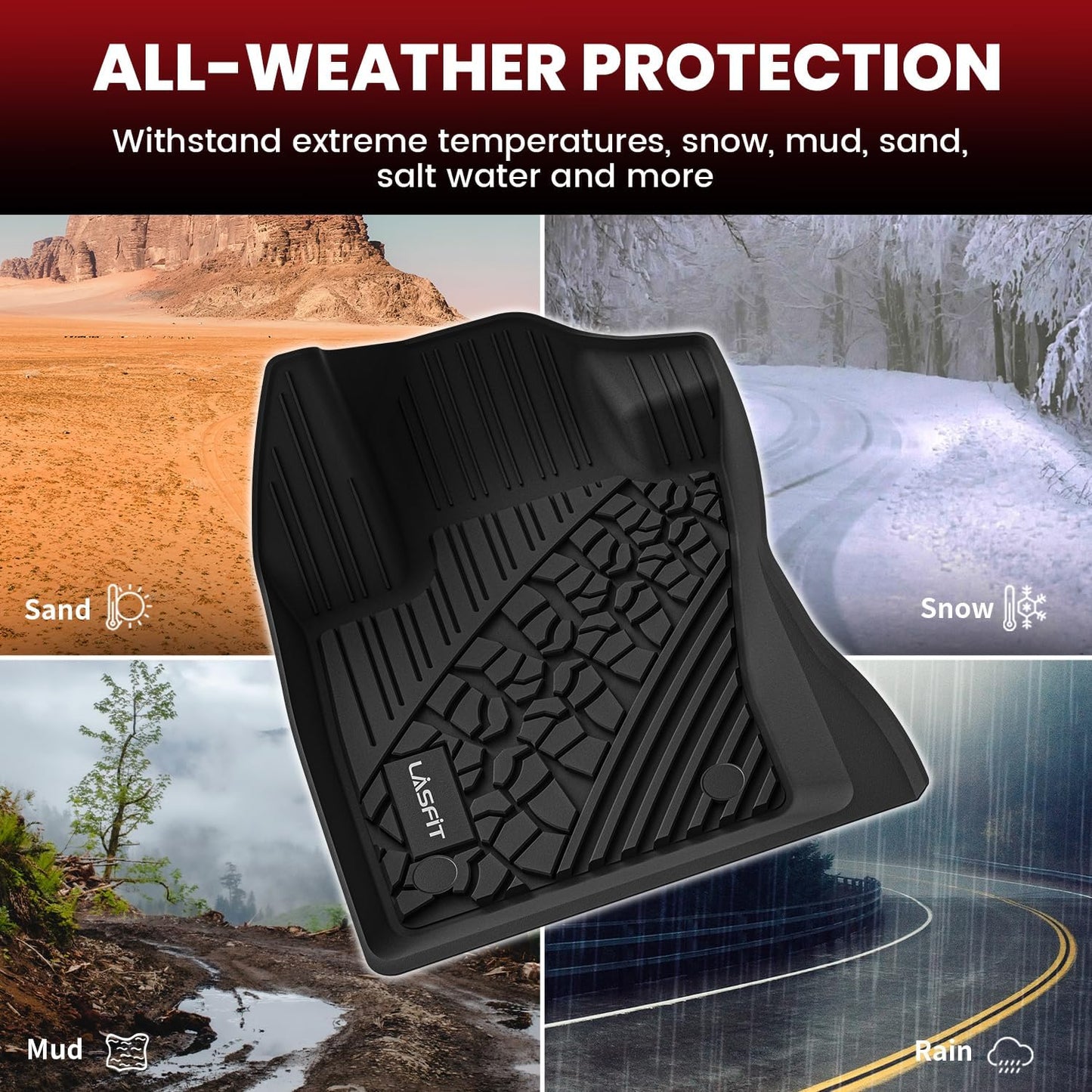 LASFIT Floor Mats for Jeep Renegade 2015-2023 All Weather TPE Custom Fit Car Mats Floor Liners 1st & 2nd Row, Black