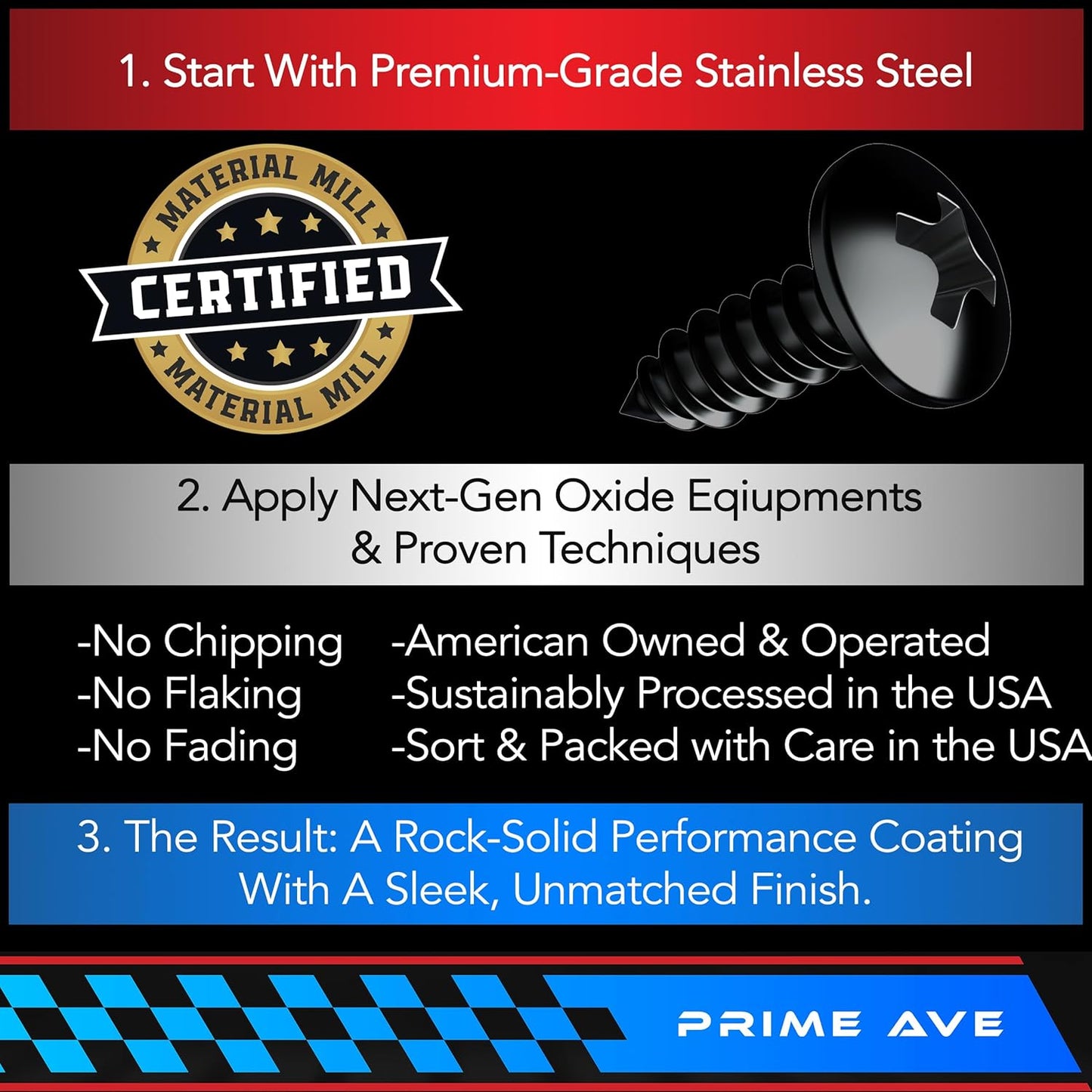 Black Oxide Stainless Steel License Plate Screws for License Plates, Frames, Covers - Durable & Rust Proof Licence Plate Screw Set for Front/Rear - Compatible with Ford Lincoln (Pack of 8)
