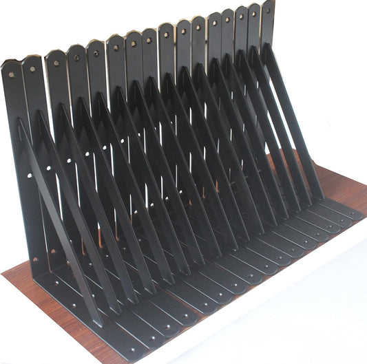 12 Pack L12 x H 8" Black Heavy Duty Shelf Brackets with Screws Metal Shelf Brackets Shelf Support Angle Brackets for Shelves L Brackets Heavy Duty Floating Shelf