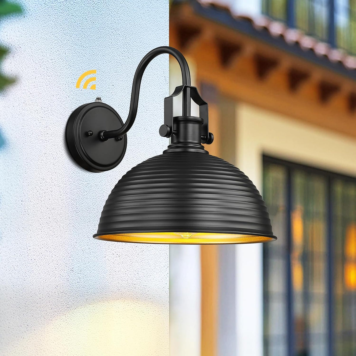 kudos Dusk to Dawn Sensor Outdoor Light Sconces Wall Mount, 12" Large Waterproof Farmhouse Porch Light, Exterior Garage Light Fixtures, 1 Pack, KDOWL04-BK-S-LC