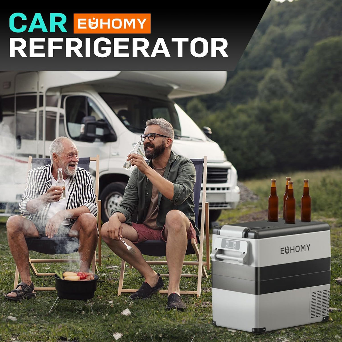 EUHOMY 12 Volt Refrigerator, 59QT(55L) Electric Cooler, 12V Fridge APP Control, 12V Cooler -4℉~68℉, Portable Freezer 12/24V DC 110-240V AC for Camping, Travel, Truck, Home