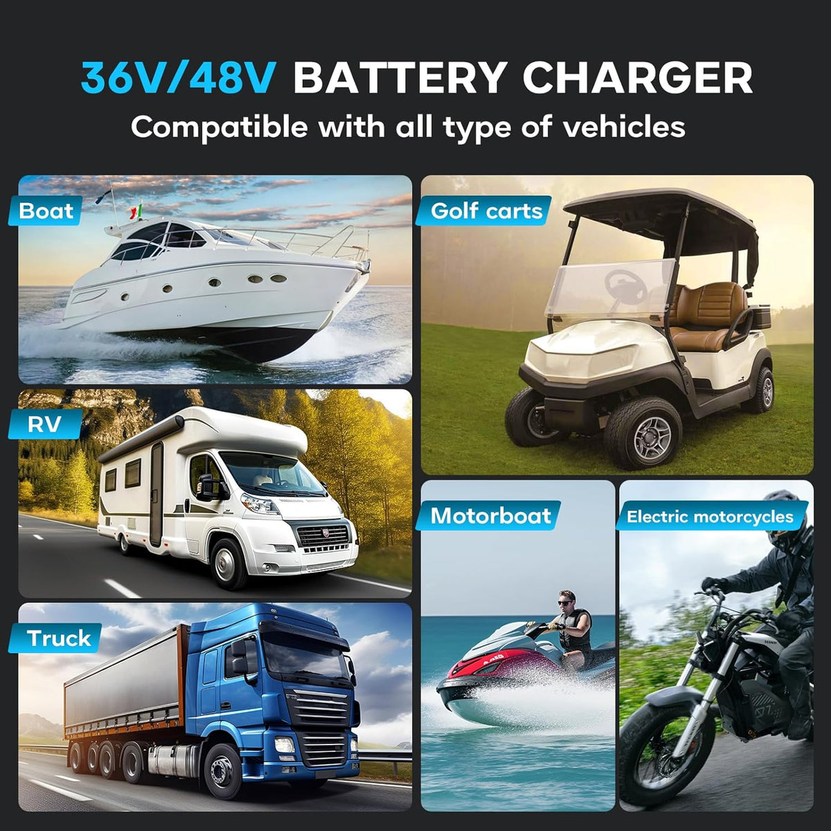 Golf cart Battery Charger, 36V 18A and 48V 13A Trickle Battery Charger,36 Volt Golf Cart Charger,for Club Car,EZGO & Yamaha,Lithium,LiFePO4,Lead-Acid AGM/Gel/SLA..BatteryCharger,Crowfoot Plug