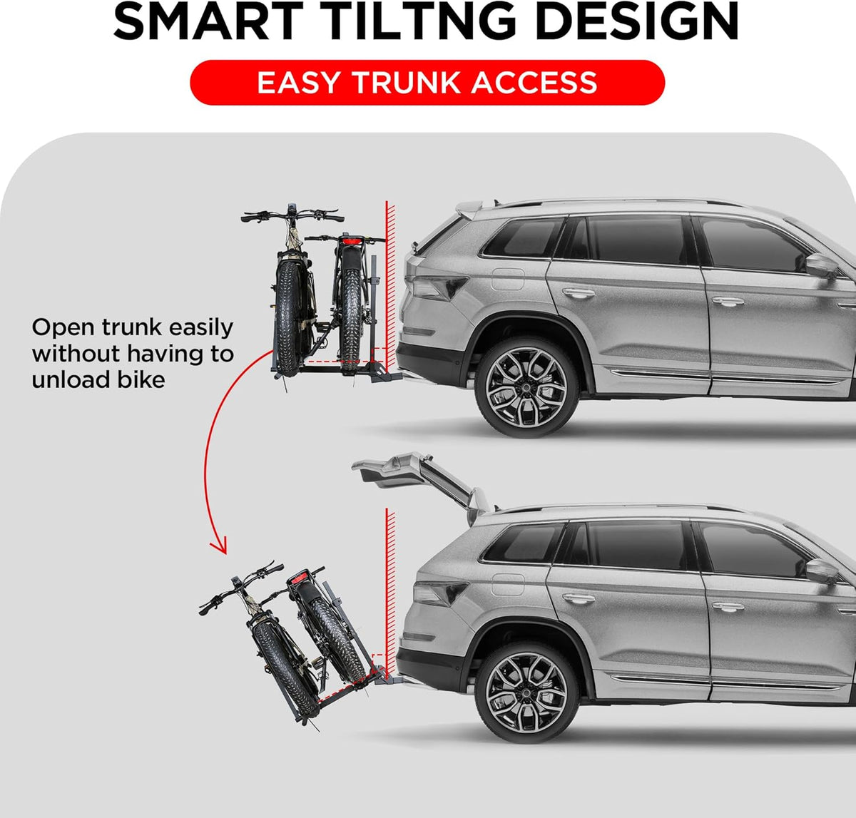 Aluminum Hitch Mounted Bike Carrier 200 LBS Capacity for Standard Bikes and Ebikes, Fit Cars SUV Truck Trailer and RV