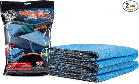 Chemical Guys Thirst Trap Microfiber Chamois Towel, Safe for Cars, Trucks, SUVs, RVs, Motorcycles, & More, 24"x28" (Blue) 2 Pack
