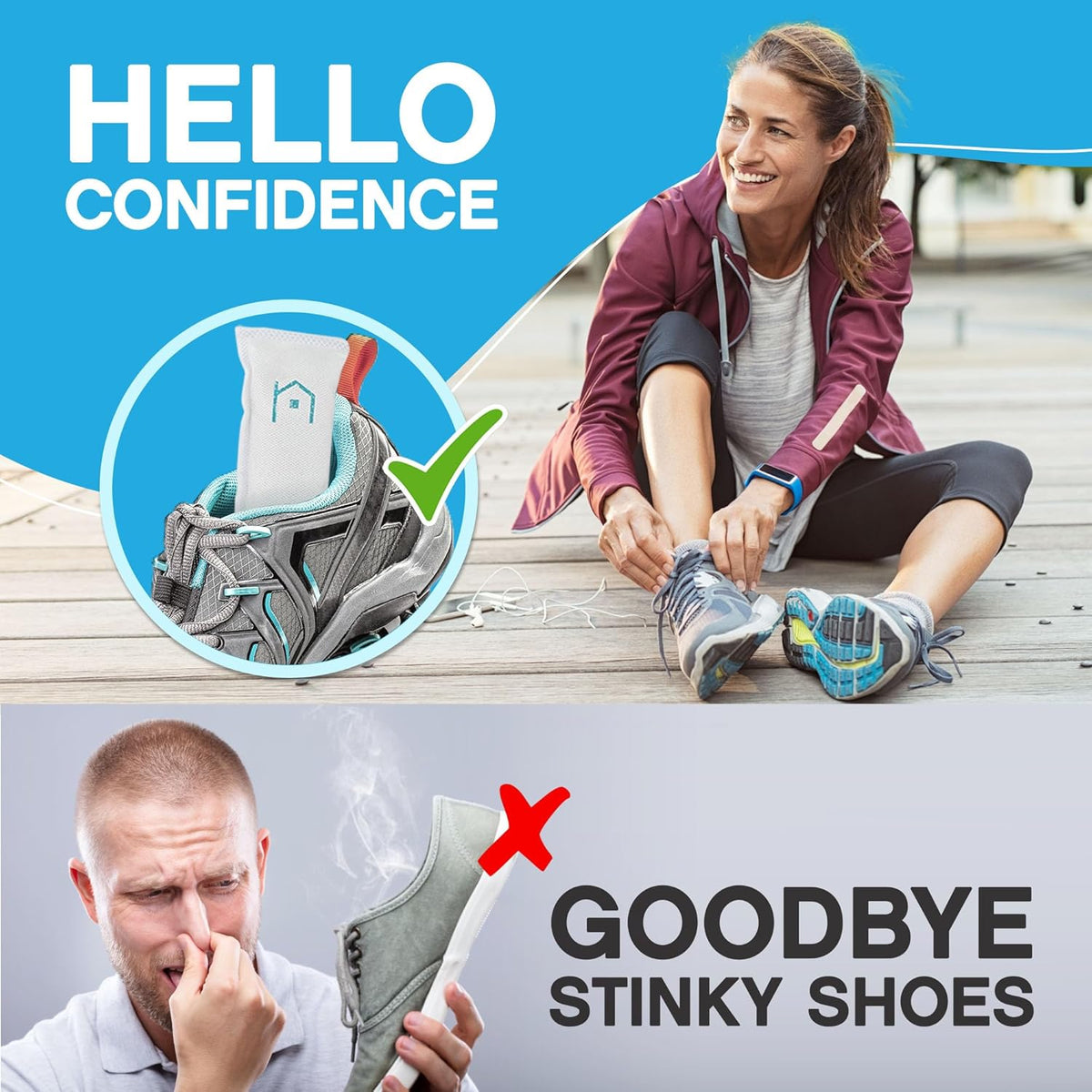 NonScents Shoe Deodorizer 2-Pack (4 Count) - Odor Eliminator, Air Freshener, Smell Absorber, Scent Remover for Shoes, Gym Bags, Soccer Cleats, Closets, Pet Area, Reusable - Shoe Deodorant