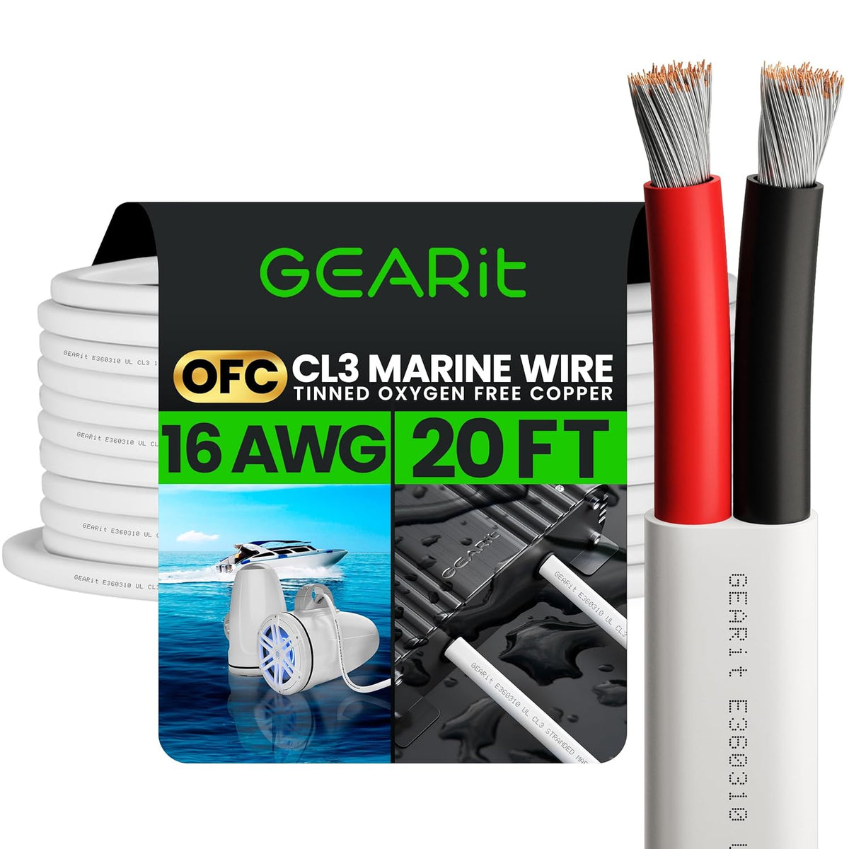 GEARit 16 Gauge Marine Wire, 16/2 AWG (20ft) Marine Grade Tinned Copper Oxygen Free, Duplex 2-Conductor Insulated Red & Black Electrical Cable for Boat, Automotive, RV, Camper, Trailer