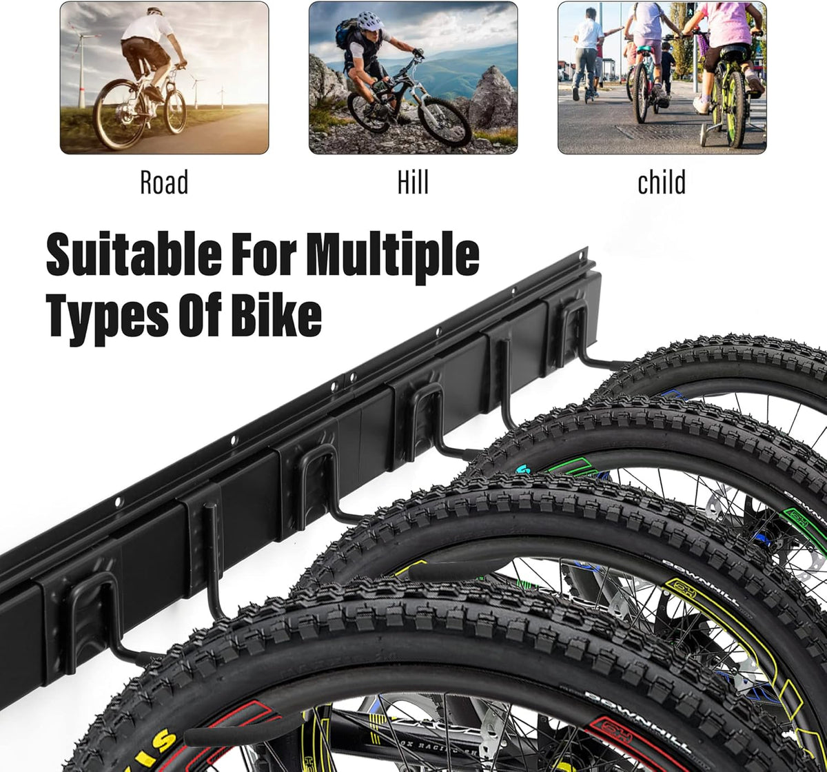 Sinoer Bike wall mount, Bicycle Wall Bracket for 6 Bike+6 Helmets, bike racks for Garage/Home, Vertical Cycling Hanger, Holder for Road Bicycles - 4 Rails
