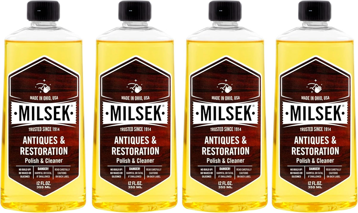 Milsek Antiques & Restoration Polish & Cleaner - Home Essential Cleaning Supplies for Home Improvement of any Wood Antiques or Heirlooms - 12 Fl Oz (Pack of 4)